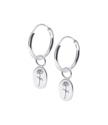 Daisy Birth Flower Silver Hoop Earring Charms HO-2698